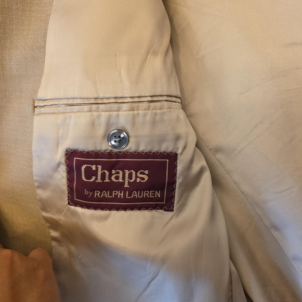 Chaps Ralph Lauren Blazer Sport Coat Mens 46 Beige‎ Gold Button USA Jacket FLAWS - Picture 13 of 16